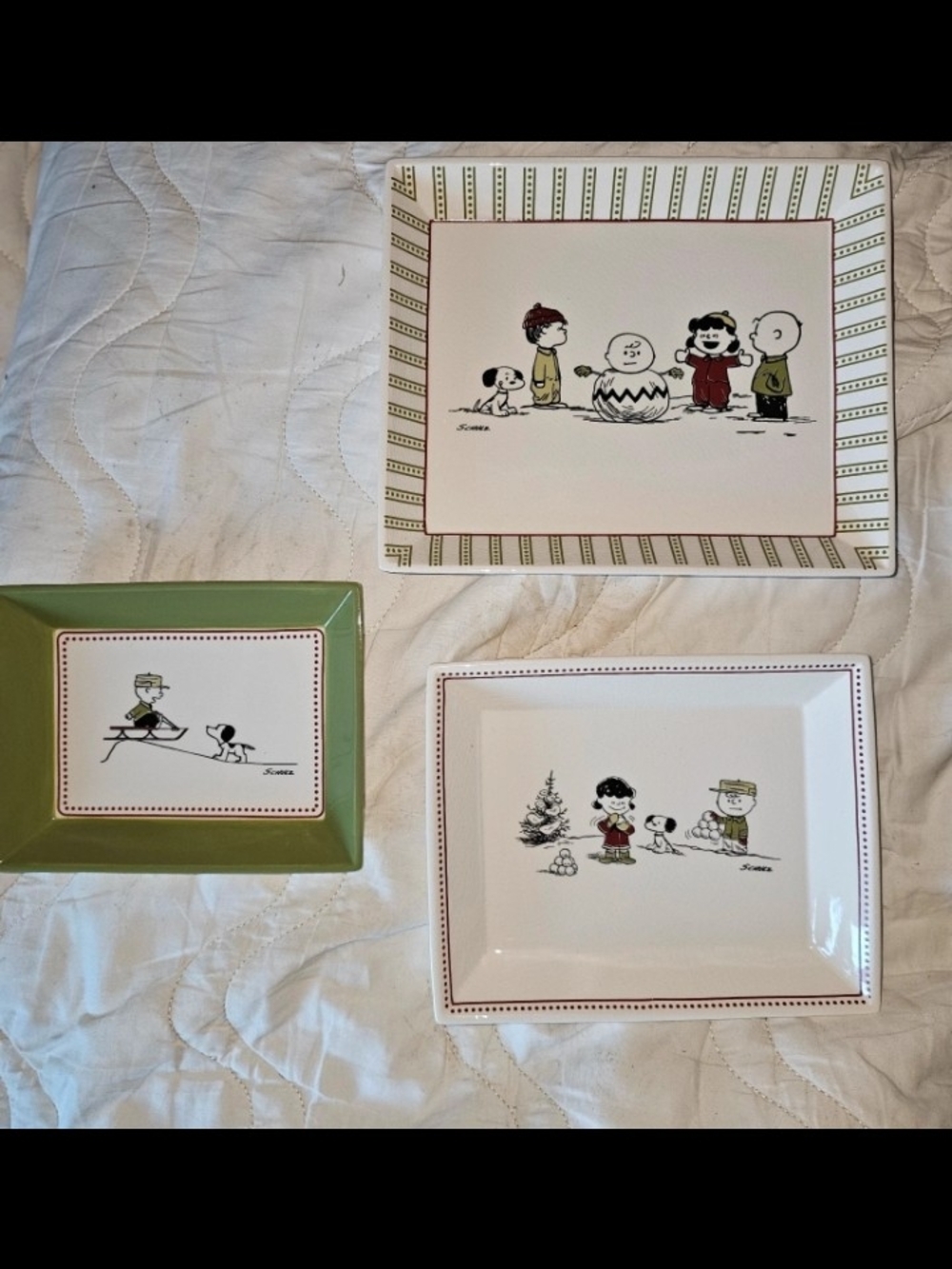 Hallmark Peanuts Character Ceramic Serving Platter Set - Green & White